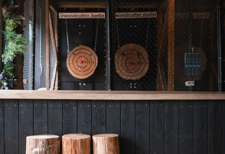 Unique forest-themed axe-throwing venue in Berlin-Mitte.