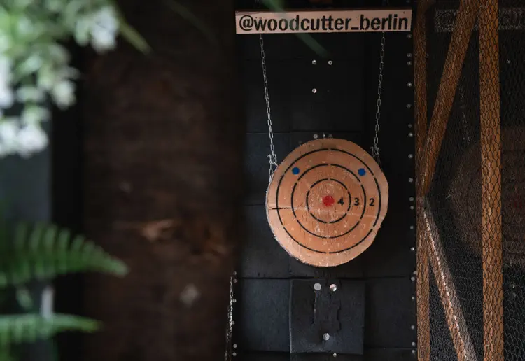 Unique forest-themed axe-throwing venue in Berlin-Mitte.