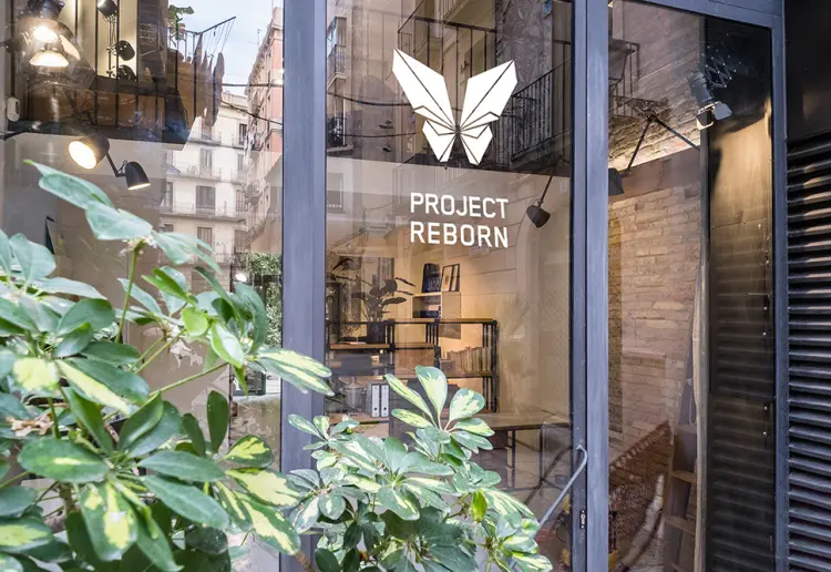 large windowed street level showroom with vintage vibe in barcelona city center