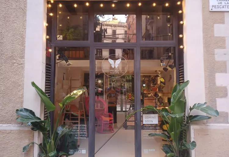 large windowed street level showroom with vintage vibe in barcelona city center
