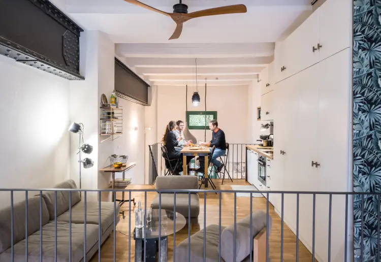 large windowed street level showroom with vintage vibe in barcelona city center