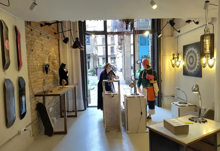 large windowed street level showroom with vintage vibe in barcelona city center