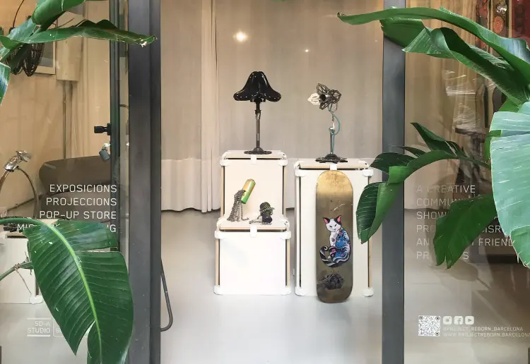 large windowed street level showroom with vintage vibe in barcelona city center
