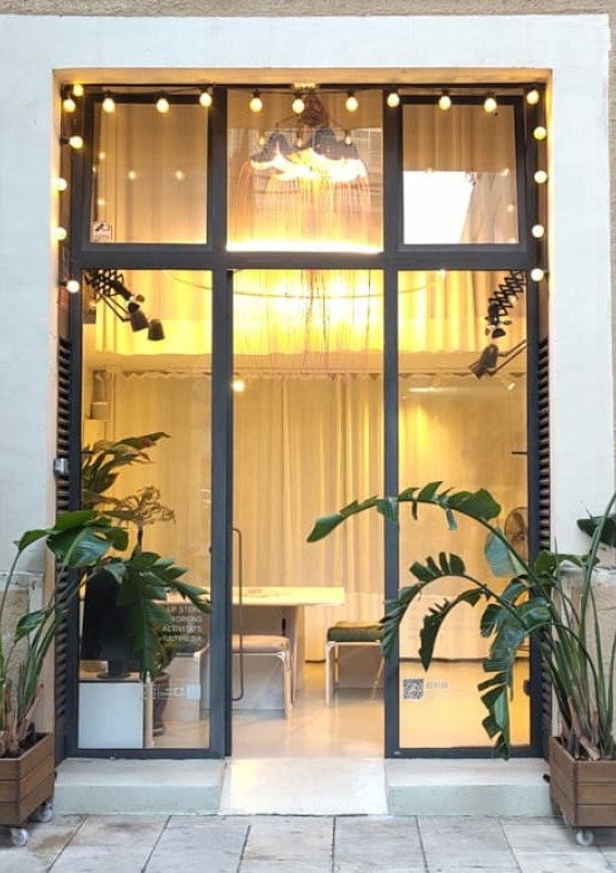large windowed street level showroom with vintage vibe in barcelona city center