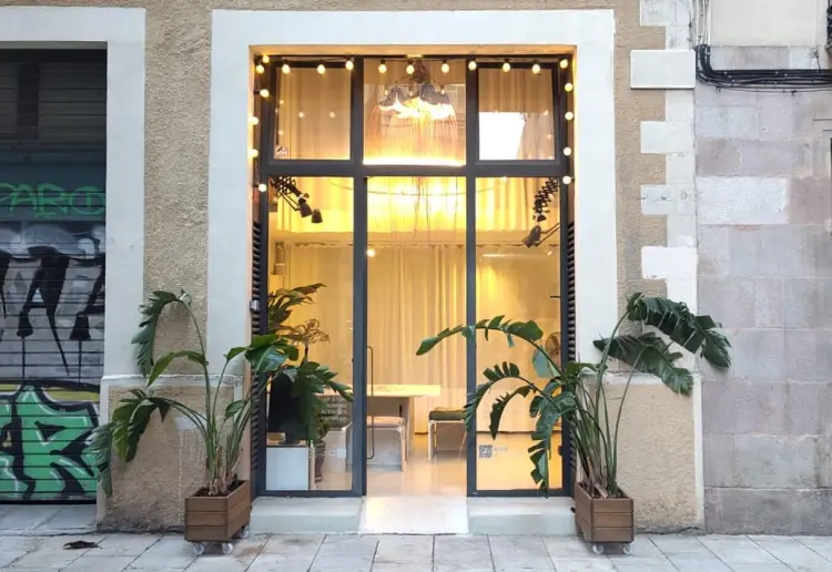 large windowed street level showroom with vintage vibe in barcelona city center