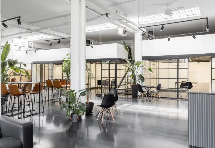 Industrial-style showroom in the Prada Foundation area