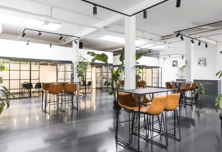 Industrial-style showroom in the Prada Foundation area