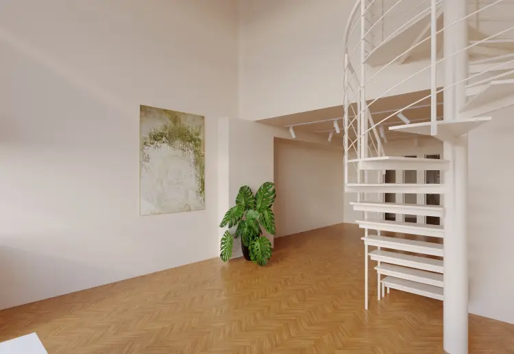 Das Studio Glück hat 50 QM mit 5 Meter Schaufensterfront