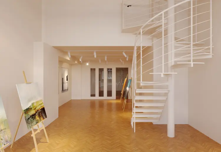 Das Studio Glück hat 50 QM mit 5 Meter Schaufensterfront