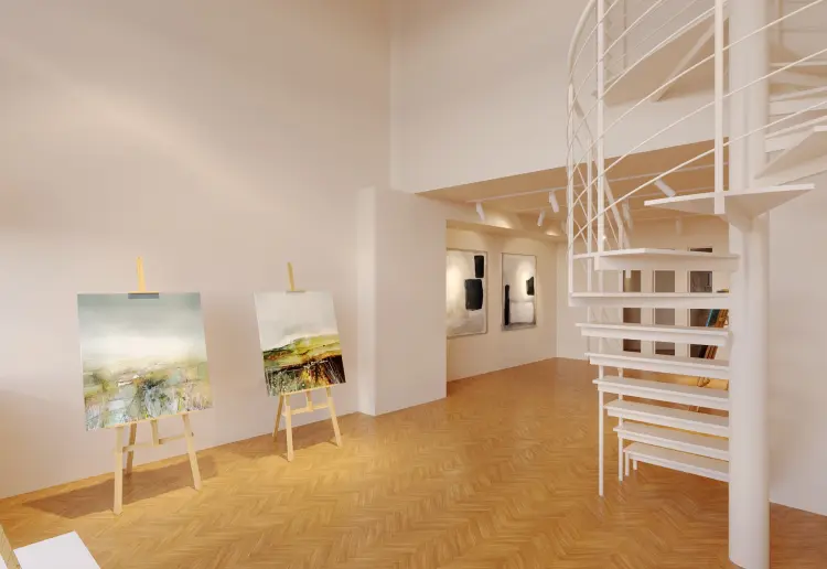 Das Studio Glück hat 50 QM mit 5 Meter Schaufensterfront